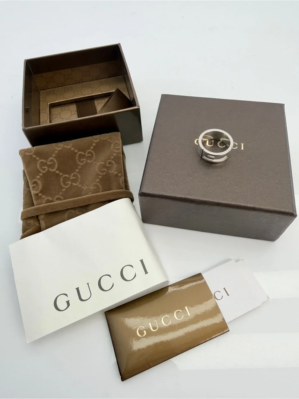 Gucci Gg Logo Band Silver Men's Double-G Ring